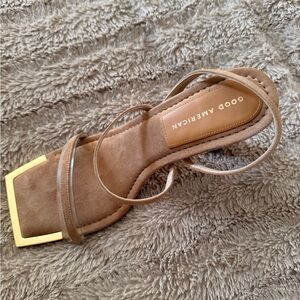 Good American Tan Standout Square Open Toe Heels NIB